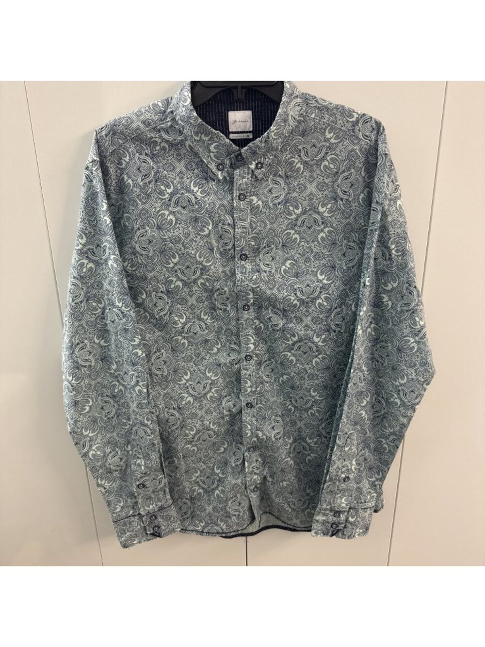 J.B. Holt Mens Shirt Large Long Sleeve Button-Down Teal Kaleidoscopic Paisley‎